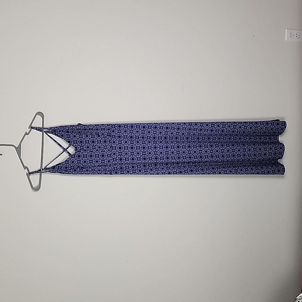 NWT Alisha Knit Strappy Back Maxi Dress Size Large Blue and Grey